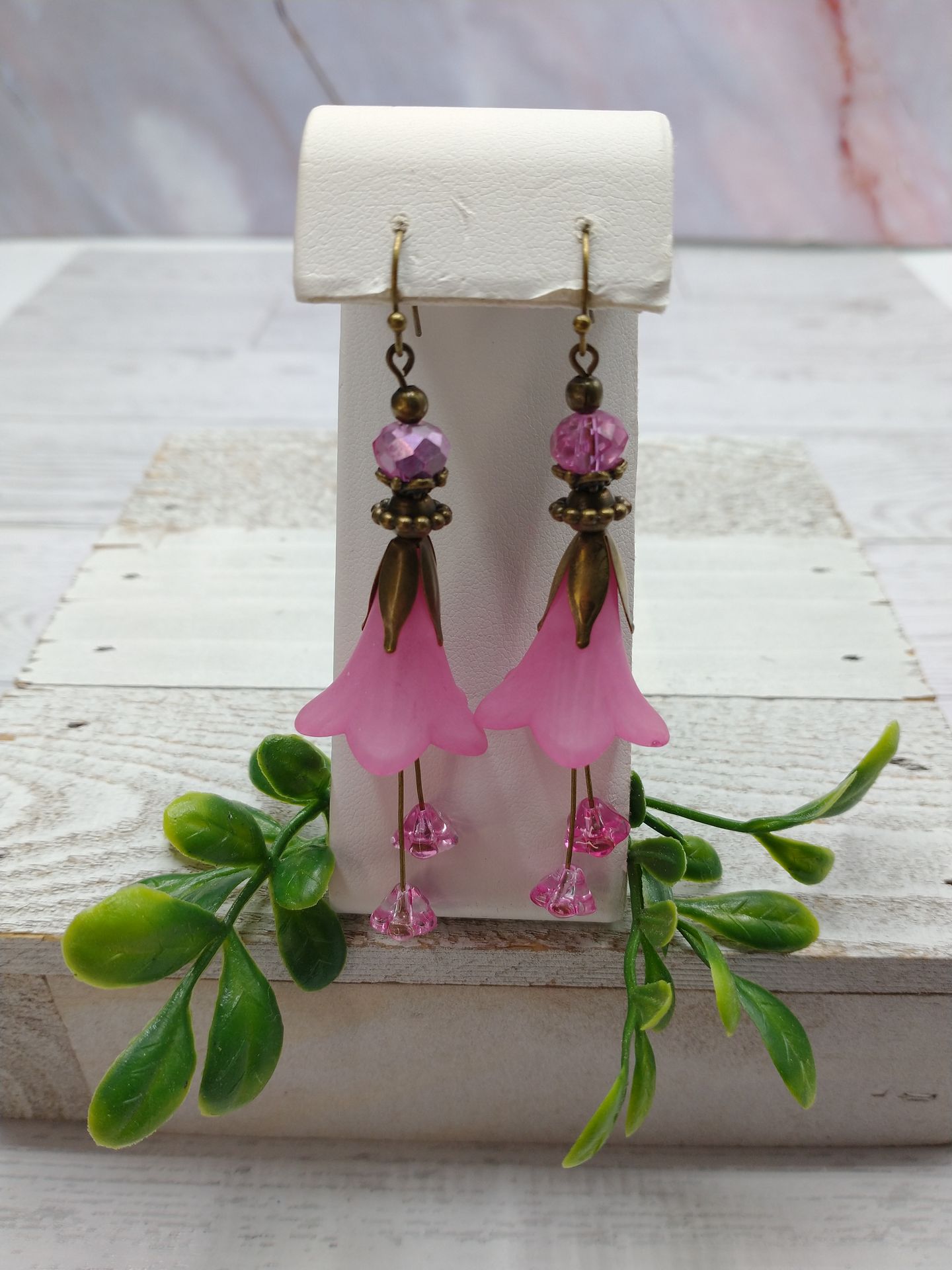Hand Crafted Lucite Flower Dangle Earrings