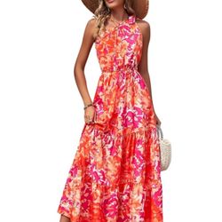 PRETTYGARDEN Women's Summer Floral Maxi Dress Knot One Shoulder Sleeveless Ruffle Flowy Boho Beach...