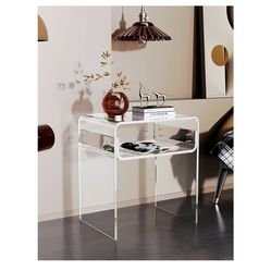 Clear Acrylic End Table 2-Tier Bedside nightstand for Living Room Bedroom Home Decor (Clear)
