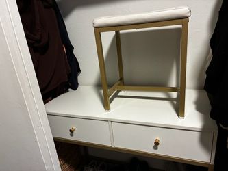 White and Gold Vanity Stool with Storage Bench
