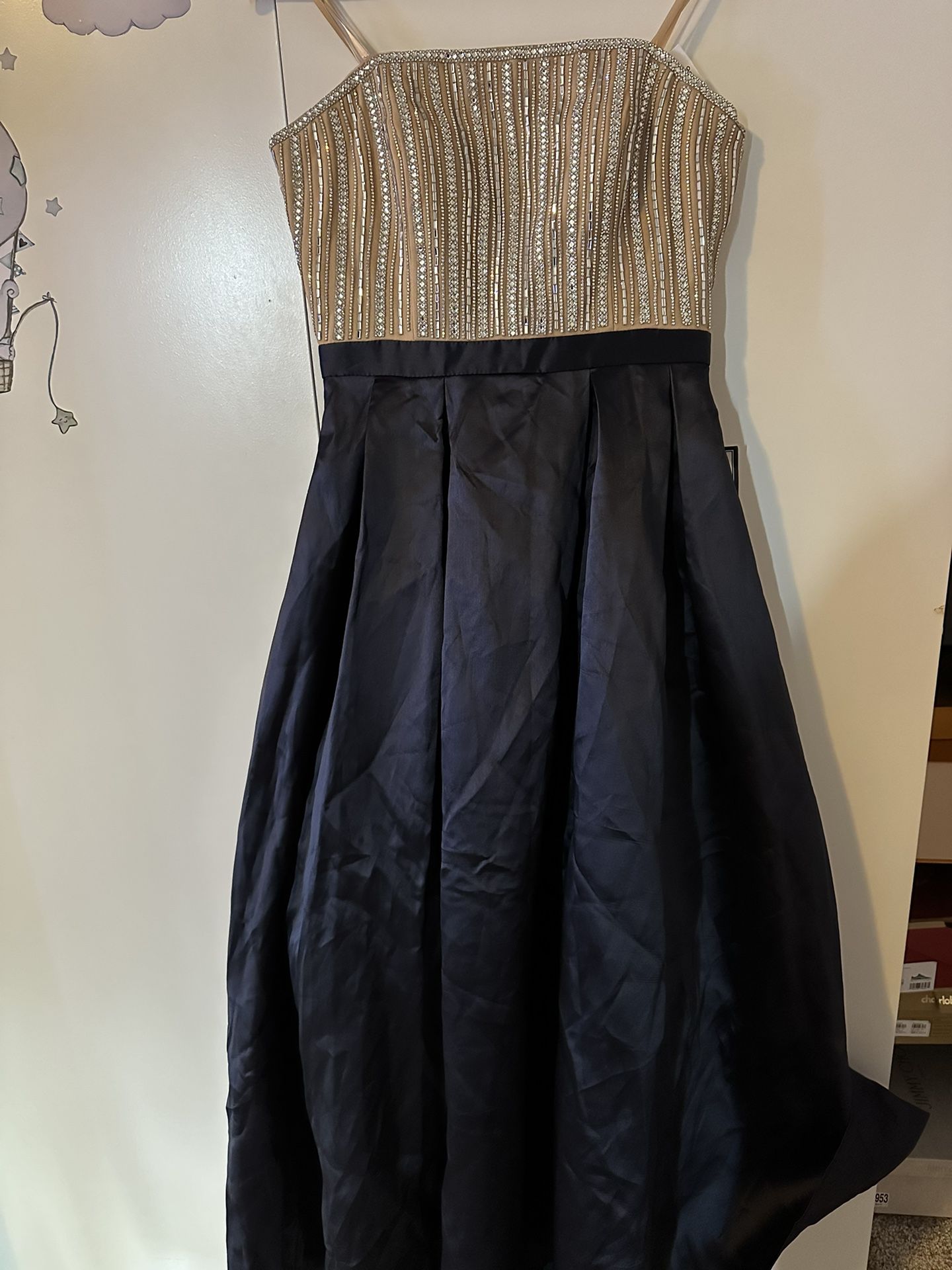 Beautiful Blue Navy And Gold Long Dress 