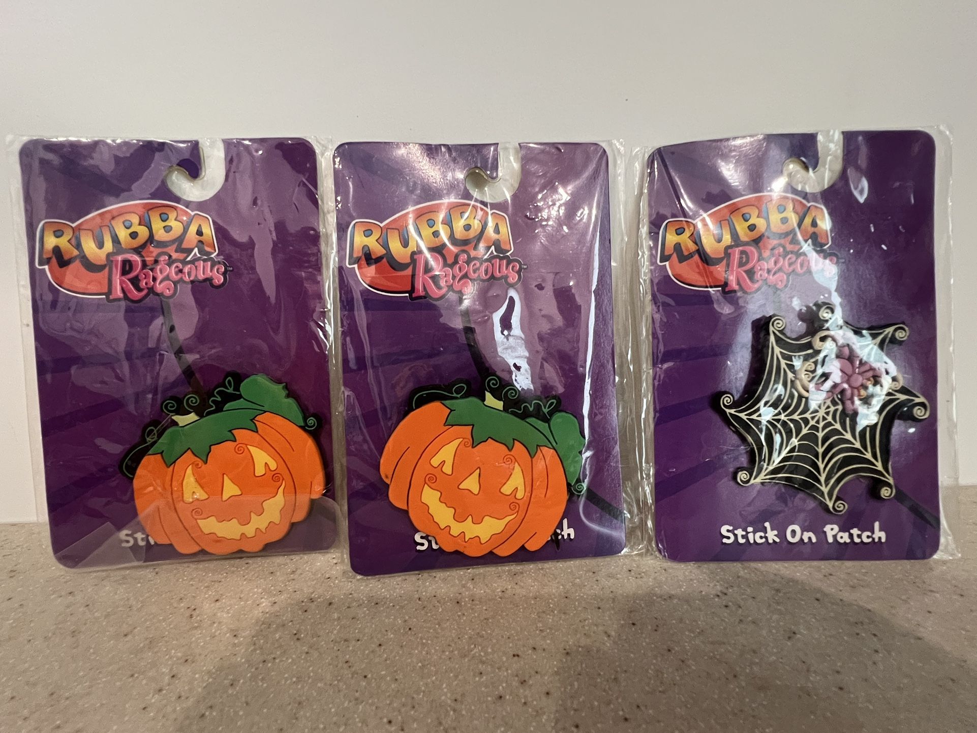 3 New Stick on Patch Pumpkins and Spider Web