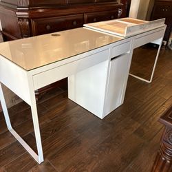 White Desks ( IKEA) With Custom Glass Topper