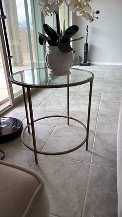 Round Glass Top Gold Metal Side Table