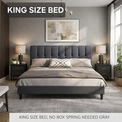King size  bed  No boxspring needed Gray.  adjustable Headboard 630 lbs capacity