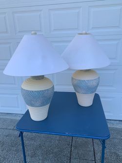 Pair of Ceramic Table Lamps with White Shades