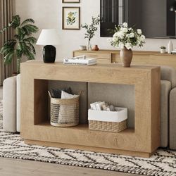 55 in Console Table, 2-Tier Wood Farmhouse Entryway Table, Brown Rectangular Entryway Table Console Tables for Entryway, Entrance, Hallway, Window and