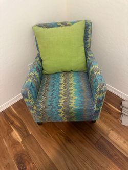 Turquoise/Purple/Gold-Lime "BoAl Muebles" Occasional Chair w/"Solarium" Pillow