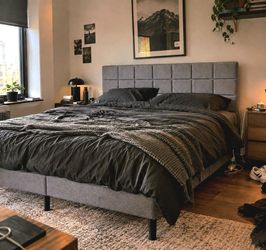 Full Size Metal & Upholstered Bed Frame with Tufted Headboard (NIB)