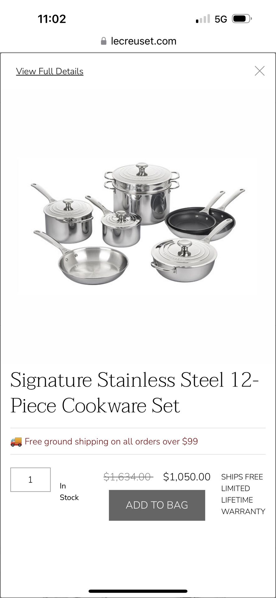 Le Creuset Signature Stainless Steel 12-Piece Cookware Set
