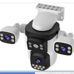 3-Lens PTZ Security Camera Outdoor WiFi, 6MP 3-Split Screen, IP66, IR Night Vision, AI Motion Alert Home Outdoor Security