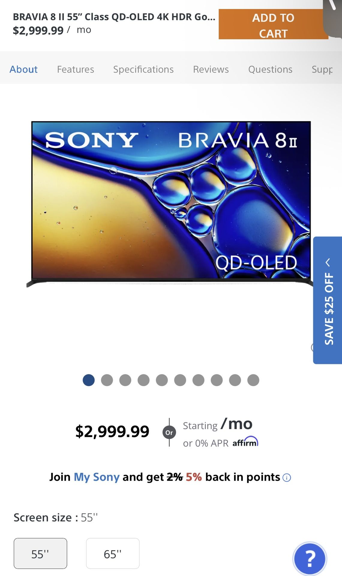 BRAVIA 8 II 55” Class QD-OLED 4K HDR Google TV