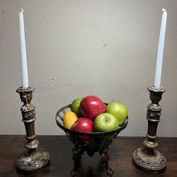 Antique Candle holders & Fruit Basket