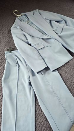 Women's Size M Light Blue Pantsuit Set Blazer Wide Leg Pants New