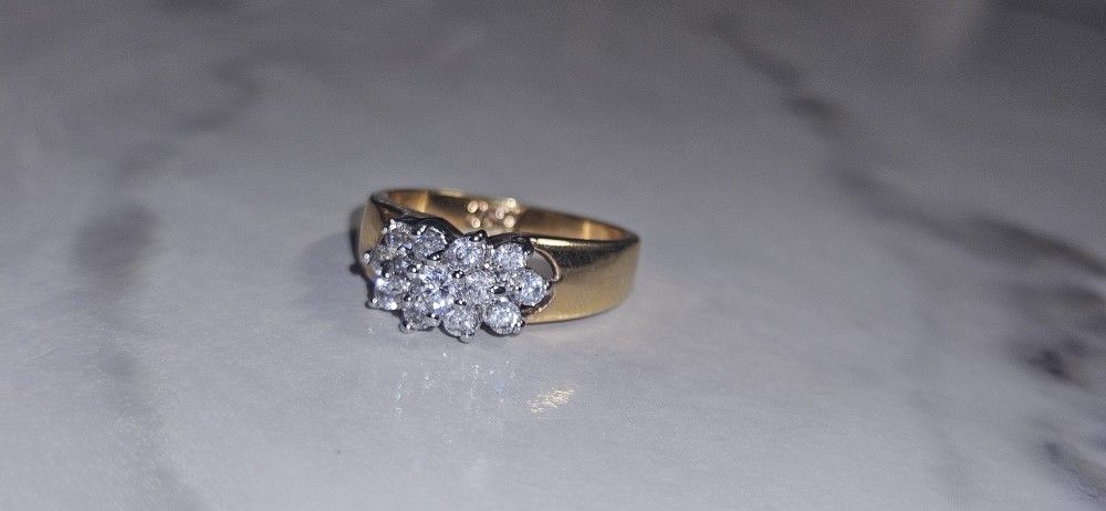 Vintage RSC Gold tone Ring Costume Jewelry clear rhinestones engagement style Size 8US