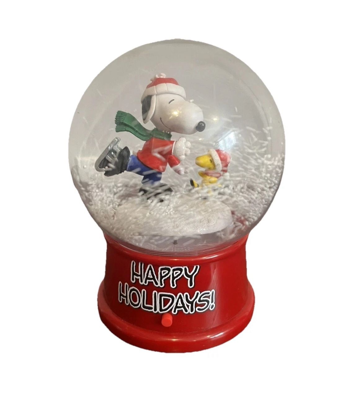 Peanuts Music Snow Globe Christmas Snoopy Woodstock Skating Plastic 2017 Gemmy