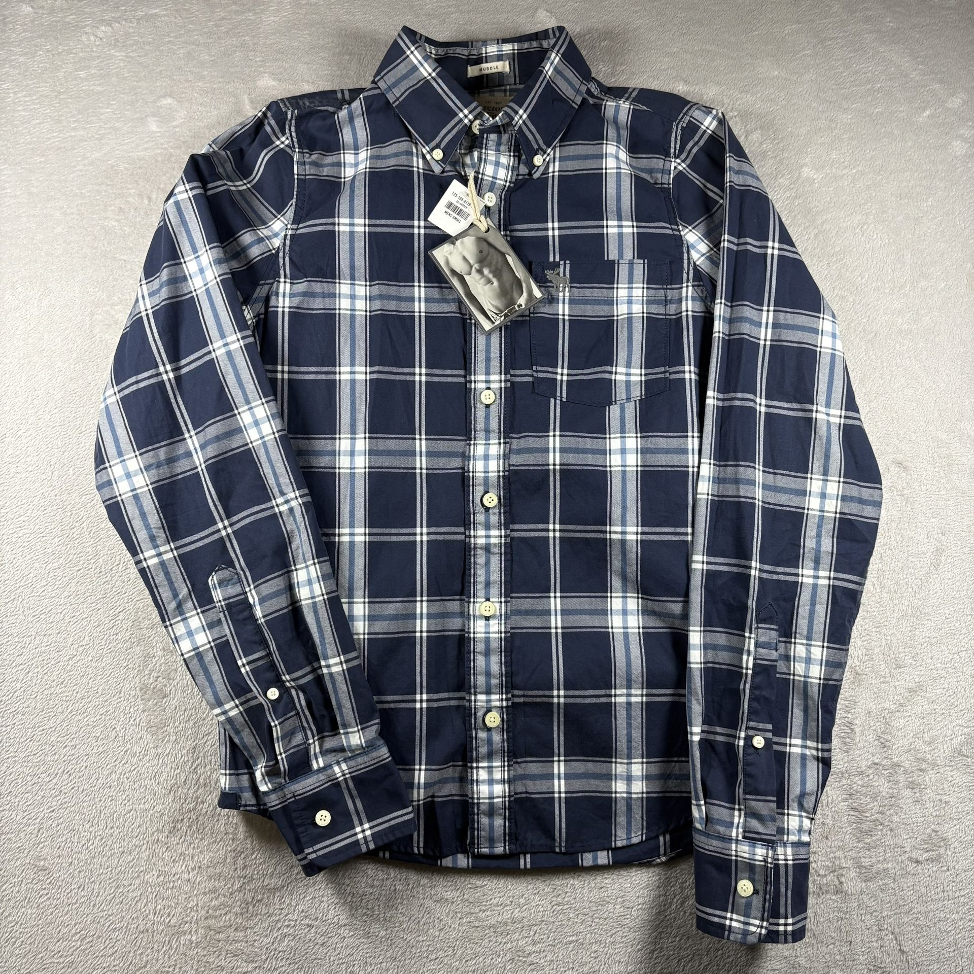 Vintage Abercrombie & Fitch Shirt Men’s S Muscle Blue Plaid Button Down NWT#3356