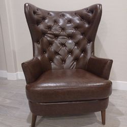 Wingback Sitting Chair, Brown Faux Leather