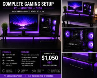Gaming PC Setup RTX 3070 | 32GB RAM | 1.5TB | Monitor + Desk | $1,050