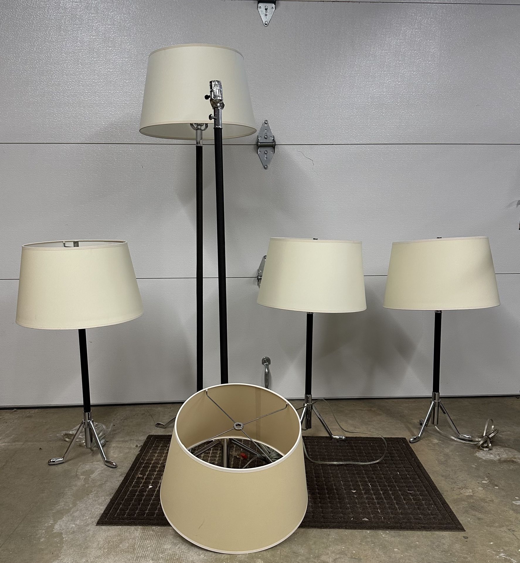 set of three table lamps and two standing lamps