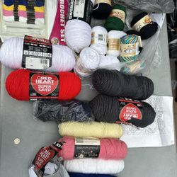 Large Yarn & Crochet Supplies Lot – Red Heart, Peach & Crème + Crochet Set