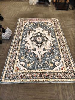 Area Rugs 5x8: Washable Oriental Rug for Living Room Bedroom Blue | Vintage Floral Rug Soft Distressed Durable Non Slip No Shedding for Indoor Nursery