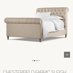 California King. Restoration Hardware Chesterfield Sleigh Bed and Foster pillow top mattress 