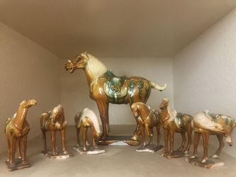 Vintage Chinese Tang Dynasty Sancai Pottery Set of War-horses