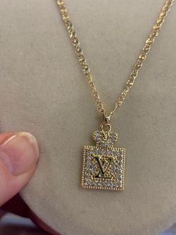 Gold-Tone LV Logo Pendant Necklace