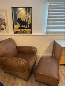 Pottery Barn “Manhattan” Leather Chair and Ottoman