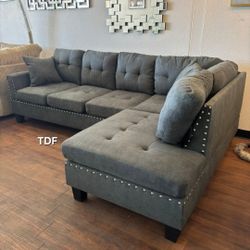 Brand New Ash Black Velvet Like Sectional Sofa Couch (4 Color Options) 