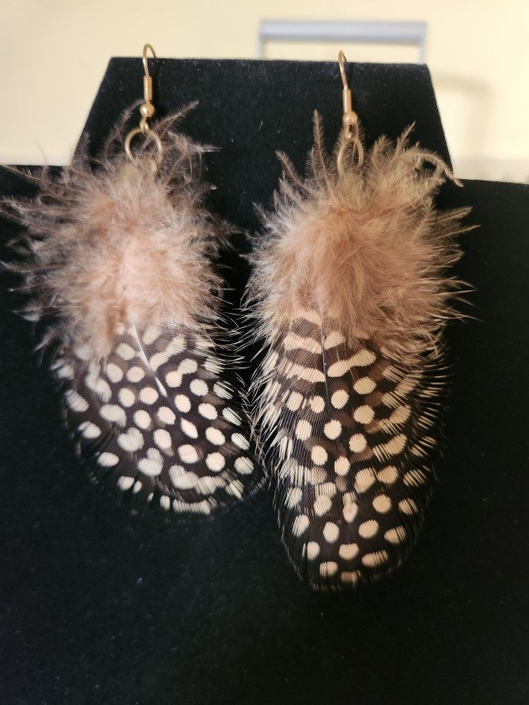 Real Hen Feather Statement Earrings