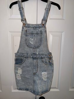 Light Wash Distressed Denim Overall Dress
