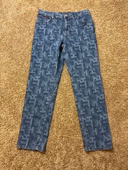 Tommy Hilfiger Monogram All Over Print Denim Jeans Mens Size 33x30 Blue