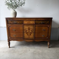 Vintage Walnut Dresser with Inlay Detail