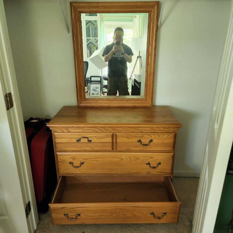 Solid Oak Dresser And Vanity