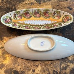 Vtg Royal Vienna Porcelain Fragonard Courting Couple Oval Dish Blue Gold Gilded