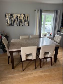 Dining table with chairs and buffet table