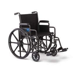 Medline Comfortable Folding Wheelchair with Swing-Back Desk-Length Arms and Swing-Away Footrests, 20”W x 16”D Seat
