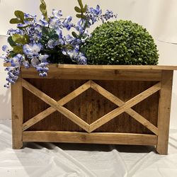 Rustic Wide Cedar Planter Box With Corrugated Metal 