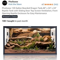 120 Gallon Phailozoo Terrarium With UVB Light, Heat Lamp & Terrarium Stand