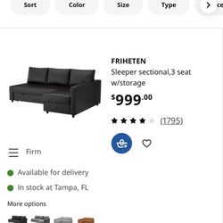 Sleeper sectional, 3 seat w/storage 
