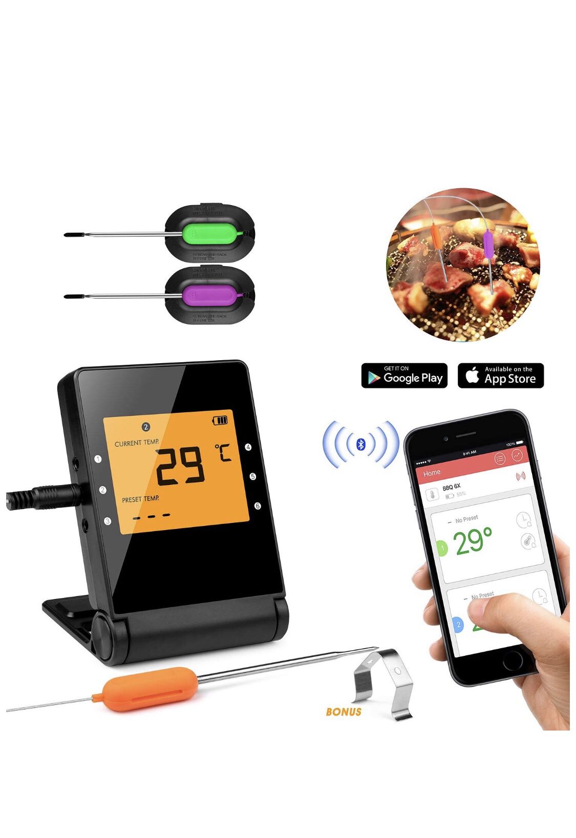 Shinmax BBQ Meat Thermometer for Grilling,APP Controlled Smart Cooking Bluetooth Thermometer for Outdoors Smoker Oven BBQ Indoor Kitchen (2)