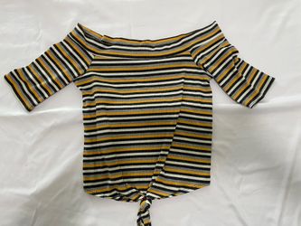 Striped Off The Shoulder Tie Shirt - Size S 