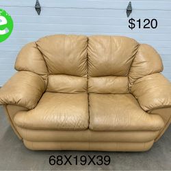 Beige Leather Sofa 