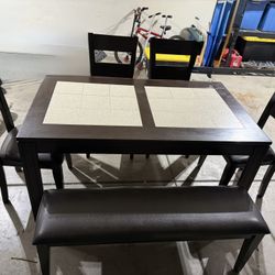 Dining Room Table + 4 Chairs + Bench