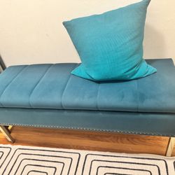 Modern Teal Velvet Bench with Chrome Legs