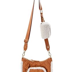 Madden NYC Womens Quilted Crossbody Bag with Faux Sherpa Pouch