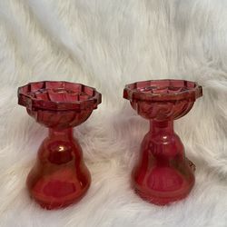 Vintage Red Glasses Or Candle Holders Set 