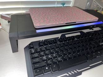 Monitor raise shelf with lightening and lightening keyboard both item sell together in good working condition and well taken care practically new